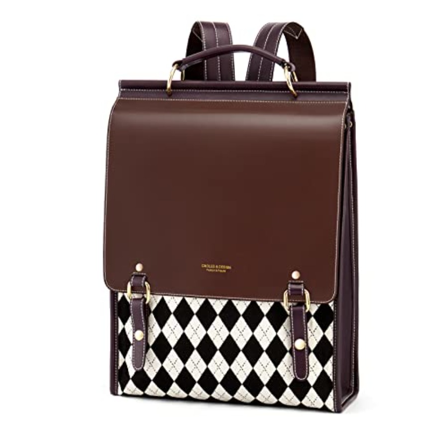 Leather Backpack Vintage - กระเป๋าเป้หนังสำหรับผู้หญิง แฟชั่นวินเทจ กระเป๋าสะพายลำลองสำหรับเดินทางไปเรียนหรือท่องเที่ยว กระเป๋าใบใหญ่