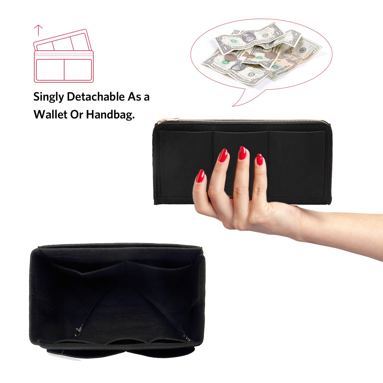Felt Purse Organizer Insert -  - Backpack Insert Organizer บทวิจารณ์และราคา