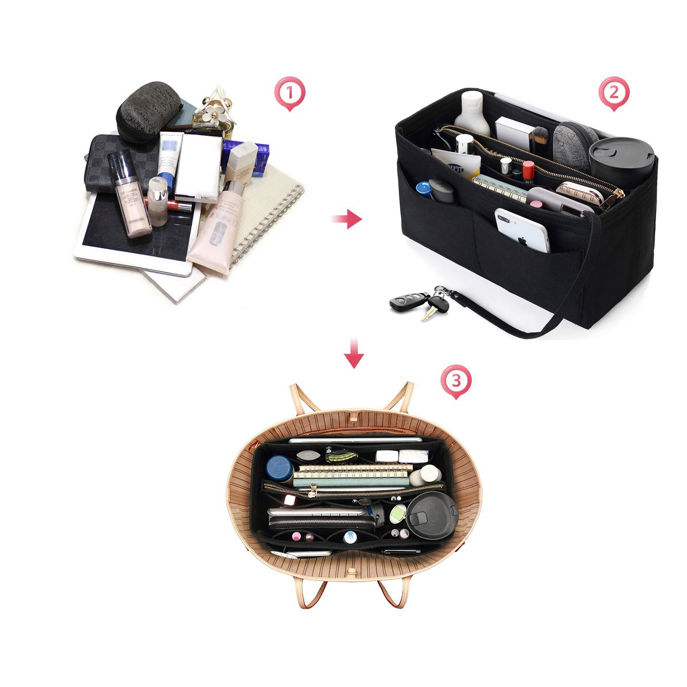 Felt Purse Organizer Insert -  - Backpack Insert Organizer บทวิจารณ์และราคา
